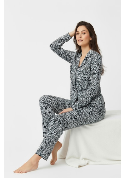 Süet Gömlek Pijama Takımı 7102 Leopar Mavi LEOPAR