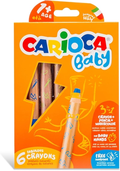 Carioca 3in1 Jumbo Bebek Ahşap Gövdeli Boya Kalemi 6'lı ve Kalemtraş