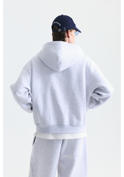 Süslü Düğme Sweatshirt Ve Barrel Fit Eşofman Takım Kar Melanj