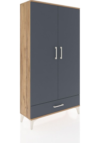 Arges Dolap 4 Raflı Tek Çekmeceli 2 Kapaklı 88x30x163 Çam-antrasit Atlas Çam