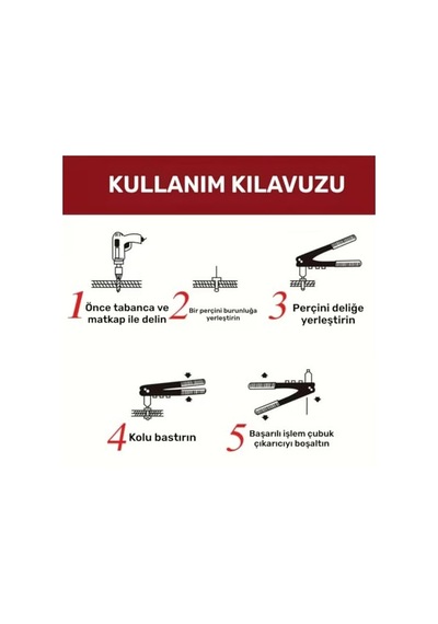 Perçin Tabancası 4 Uçlu Profesyonel Set 2.4/3.2/4.0/4.8 Mm Başlık + 40 Adet Alüminyum Perçin + Anahtar / Meta