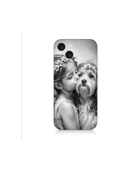 Apple Uyumlu iPhone 15 Kız Ve Köpek Desenli Silikon Kılıf Silikon