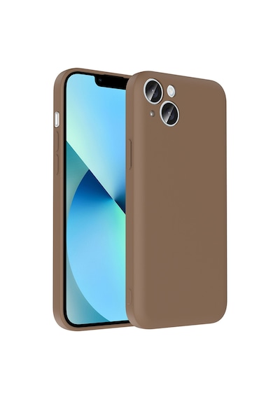 Apple Uyumlu iPhone 14 Kılıf Kamera Korumalı Kartlık Hazneli Zore Vitra Kapak Kahverengi