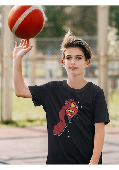 Sevbano Tasarım Süperman Baskılı Unisex Çizgi Film Çocuk Tişört 1-12 Yaş SIYAH