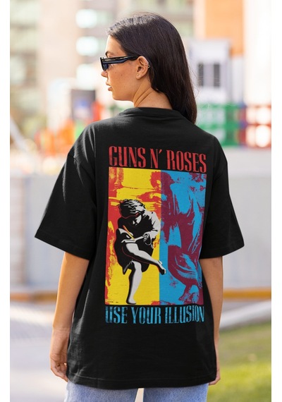 Sevbano Guns N' Roses Use Your Illusion Yazılı Sırt Baskılı Unisex Oversi Siyah