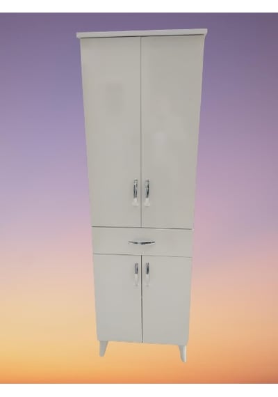 Çok Amaçlı Dolap Beyaz Model Hard Parlak Suntalem 180 Cm 4 Raf Demonte El Yapım Beyaz