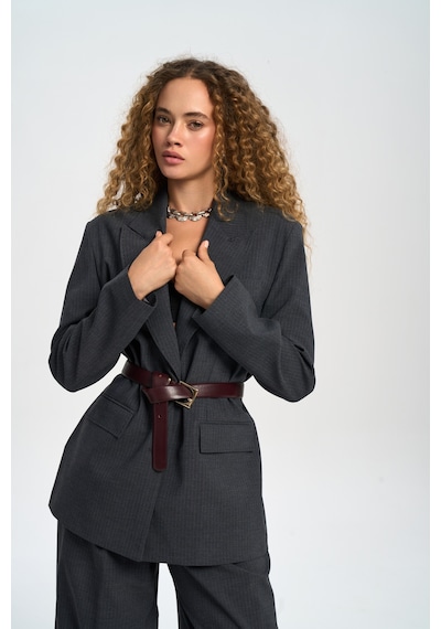 Mai Studios Co. Jessical Çizgili Antrasit Blazer Antrasit