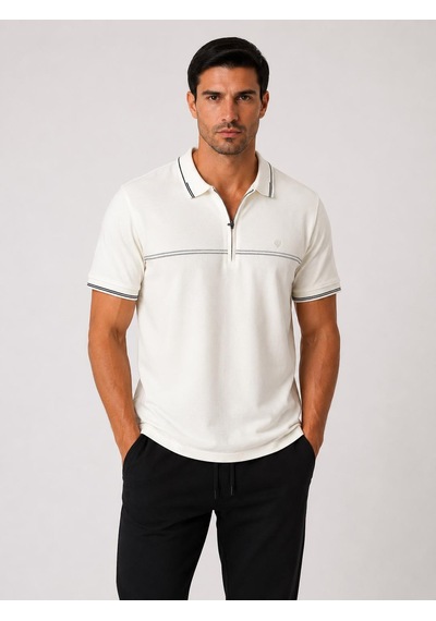Classics Men Zamur Slim Fit Erkek Polo Yaka Kısa Kol Tişört 7706 Ekru