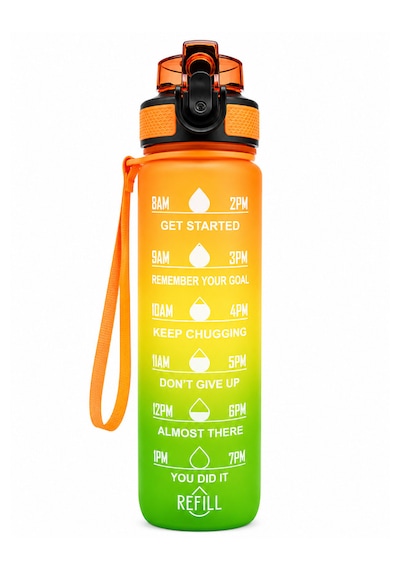 900 Ml Motivasyon Matarası Sızdırmaz, Kilitli, Silikon Uçlu, Taşıma Askılı, Geniş Ağızlı Su Matarası Turuncu