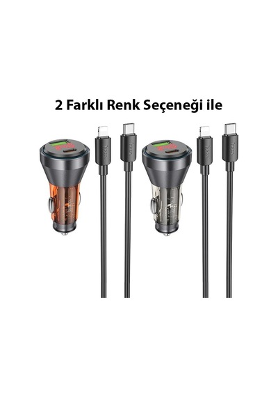 Hoco Nz12b Unimpeded Pd48w Usb + Type-c Araç Çakmaklı Hızlı Şarj Aleti + Type-c To İphone Kablo- 5775