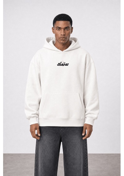 Respire Erkek Sonar Nakışlı Oversize Hoodie Ekru