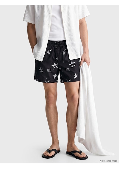 Lcw Swımwear Siyah Kısa Boy Baskılı Erkek Deniz Şortu