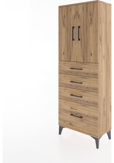 Arges Dolap 2 Raflı 4 Çekmeceli 2 Kapaklı 60x30x163 Çam-çam Çam