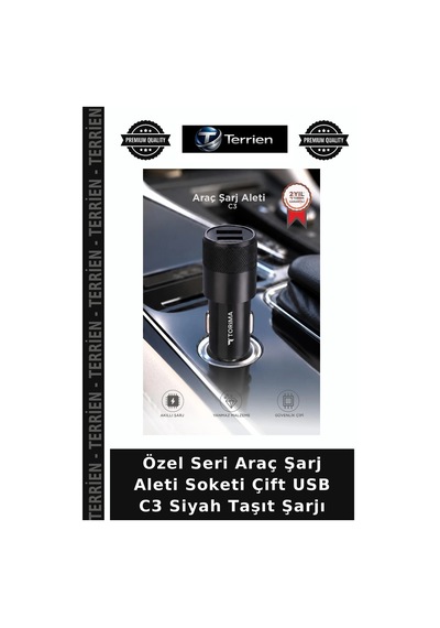 Özel Seri Araç Şarj Aleti Soketi Çift Usb C3 Siyah Taşıt Şarjı