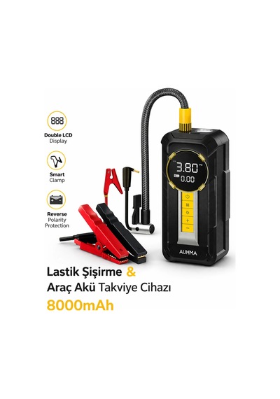 Auhma A8899 Akü Takviye Cihazı & Hava Kompresörü - 80000mah Powerbank, 150 Psı, 1000a Peak, Led Fene