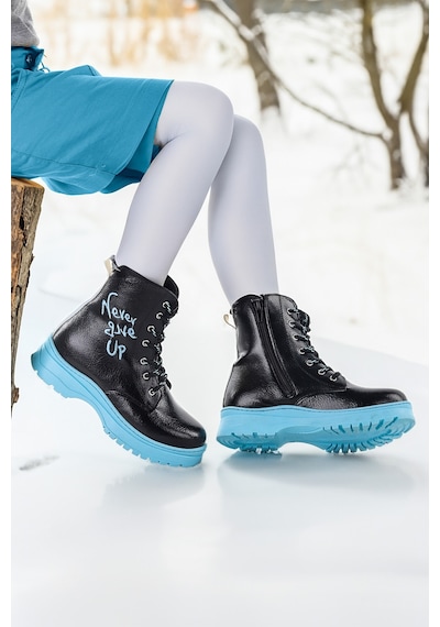 Kiko Kids Termo Taban Kız Çocuk Bot 610 Çatlak Siyah - Turkuaz