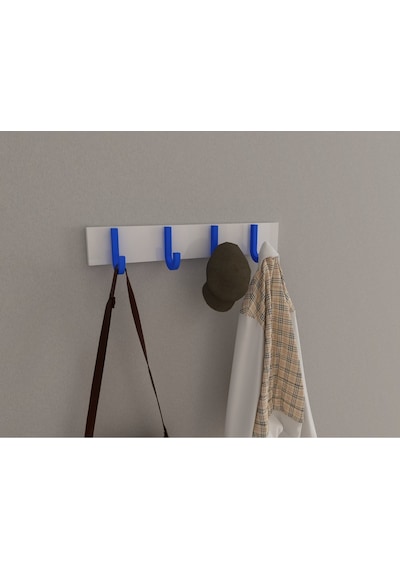 Hepsi3boyutlu Modern Duvar & Kapı Baston Askılık - 4 Adet Mavi J Askılık - Model No : 6 Mavi