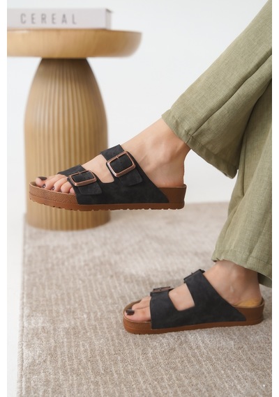Daxtors Arizona Günlük Ortopedik Unisex Çift Tokalı Terlik Siyah