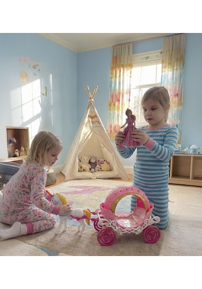 Prenses Oyuncak At Arabası Seti - Taçlı, Altın Detaylı, 25 Cm Uzunluk - Pembe/beyaz 1 Adet