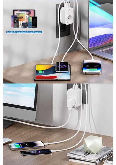 Diğer - Usb Şarj Ve Priz Tekli Priz Usb Ve Type C Şarj Duvar Tipi Priz Çoklayıcı