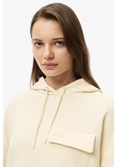 Lacoste Womens Relaxed Fit Sweatshirt Kapüşonlu Pamuklu Rahat Kesim Kadın Sweatshirt Krem