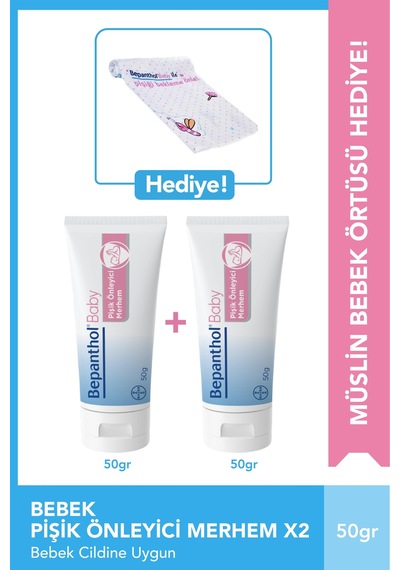 Pişik Önleyici Merhem 50g 2'li Paket + Müslin Bebek Örtüsü Hediye