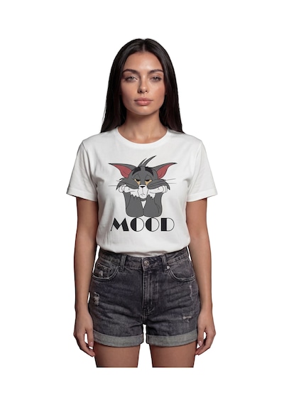 ''tom And Jerry Mood'' Baskılı %100 Pamuk Rahat Kesim Premium Kad Beyaz