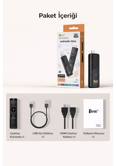 Tv98 Atv Android Tv Stick 2gb Ram 16gb Rom 4k Wifi 5g Bt5.0 Akıllı Tv Çubuğu