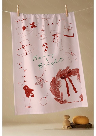 Yılbaşı & Christmas Desenli Tek Taraf Baskılı 4'lü Mutfak Havlusu Kurulama Bezi Seti 60x40 Cm Çok Renkli