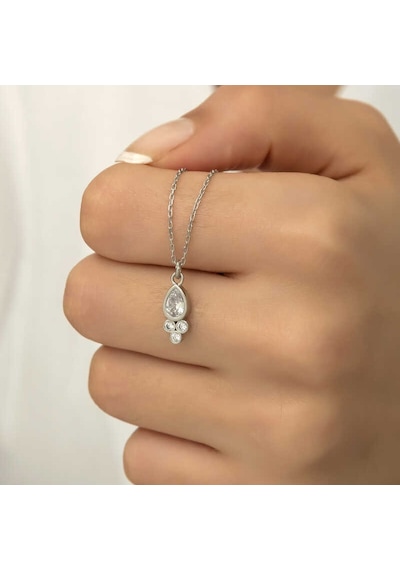 Gümüş Çiğ Damlası Tektaş Bayan Kolye Sl1813 Gümüş