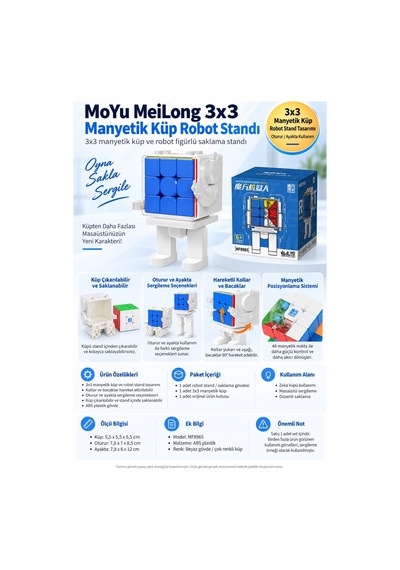 Moyu Meilong 3x3 Manyetik Zeka Küpü Robot Figürlü Saklama Standı Mf8965 12 Cm