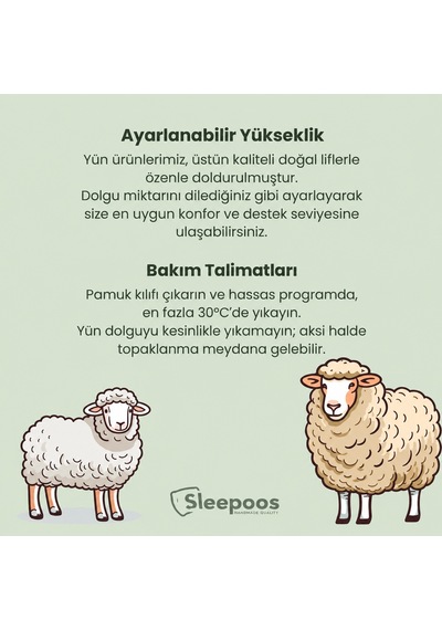 Sleepoos %100 Organik Yün Yastık 50 x 70