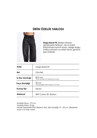 Kadın Koyu Füme 2w6-1 Mega Barrel Fit Nakış Özel Tasarım Denim Jean