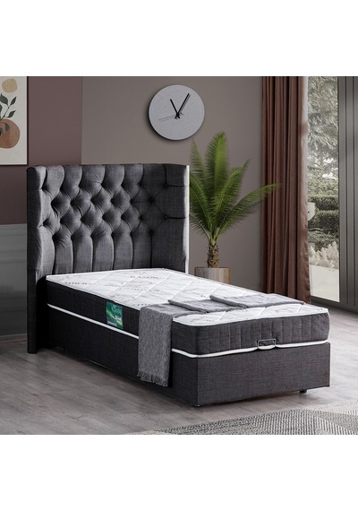 Setaymobilya Baza, Matilda Tek Kişilik Baza + Başlık + Comfort Yatak, Antrasit