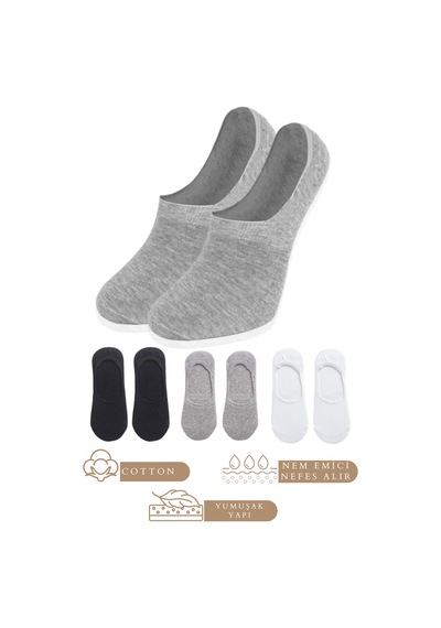 Kral Socks Unisex Düz Desenli 6 Çift Pamuklu Terletmez Babet Çorap Beyaz