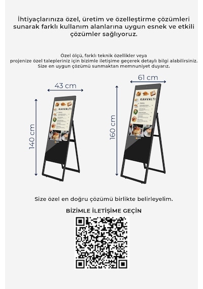 Taşınabilir Digital Menü Board Ekran 32 Yüksek Parlaklık Full HD Portatif Reklam & Ekranı