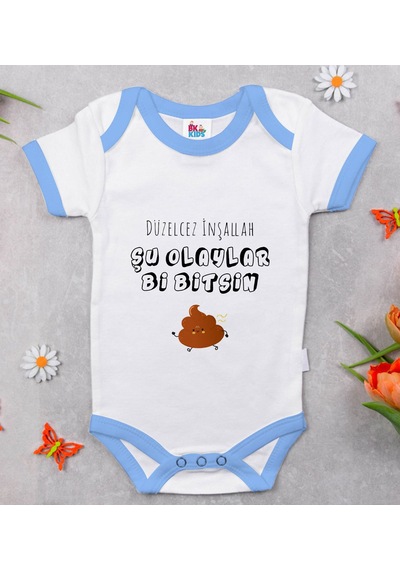 Bk Gift Bk Kids Düzelcez İnşallah Tasarımlı Mavi Bebek Body Zıbın-1 12-18 Ay