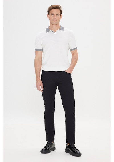 AC&Co / Altınyıldız Classics 360 Derece Her Yöne Esneyen Slim Fit Dar Kesim Diyagonal Desenli Erkek Pantolon Siyah