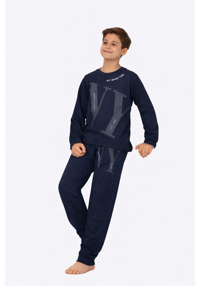Tarık 11-16 Yaş Erkek Çocuk Pijama Takım Ny Baskılı-4225310 - Lacivert Lacivert