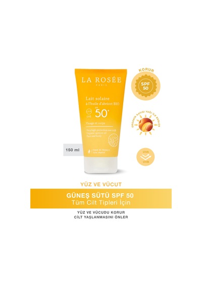 Çok Yüksek Koruma Sağlayan Güneş Koruyucu Süt Organik Kayısı Yağı İçeren Spf 50+ 150 Ml
