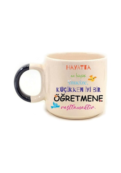 Hayatta En Büyük Mucize Renkli Yazılı Öğretmenler Günü Siyah Kulplu P Kupa-3
