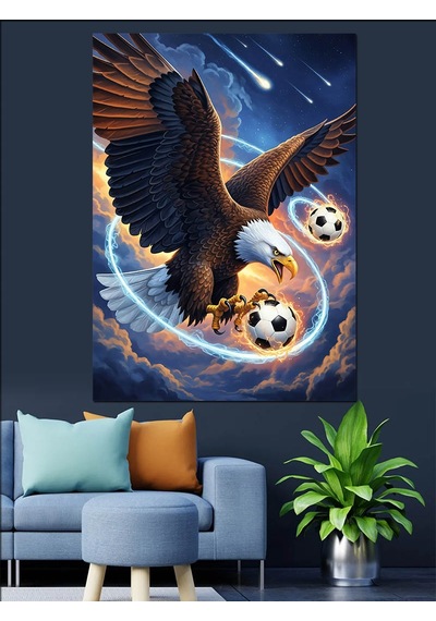 Ahşap Tablo Futbol Oynayan Kartal Çizimi