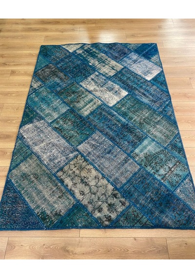 Çam Halı PW729 Turkuaz El Dokuma Patchwork Yün Halı