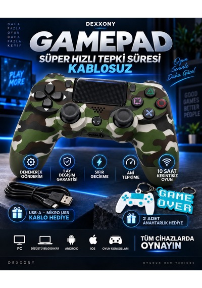 Dexxony Ps4 Uyumlu Kablosuz Bluetooth Oyun Kolu Pc/android Tv,  Ölü Bölge, Kamuflaj