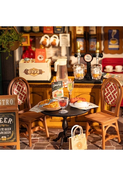 Rolife Dg167 İçkili Restoran Tipsy Restaurant Dıy Minyatür Maket Model Seti Mini Dollhouse 3d Model Kit Detaylı Dekoratif Hobi Seti 3d Puzzle Tiny House