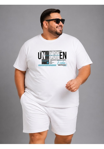 Büyük Beden Pamuklu Rahat Kalıp Günlük Kullanım Bisiklet Yaka Erkek Tişört Beyaz