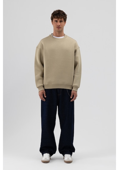 Vamos Basic Bisiklet Yaka Oversize Sweatshirt Haki