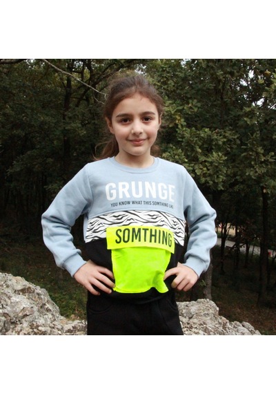 Milenawear by Milena Grunde Nakışlı Bisiklet Yaka Cepli Kalın Kız Çocuk Alt Üst Takım Mavi