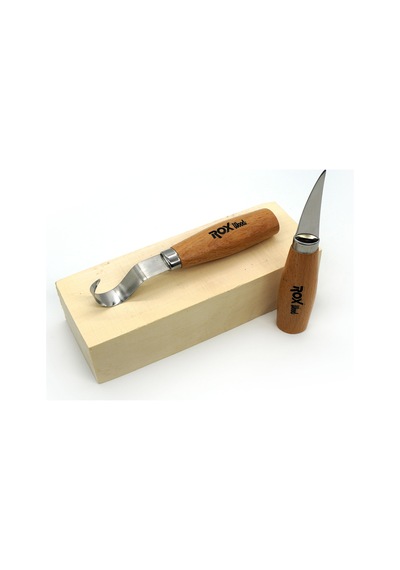 Rox Wood 4505 Ahşap Kaşık Kuksa Oyma Kamp Bıçak Seti 2 Parça Kahverengi