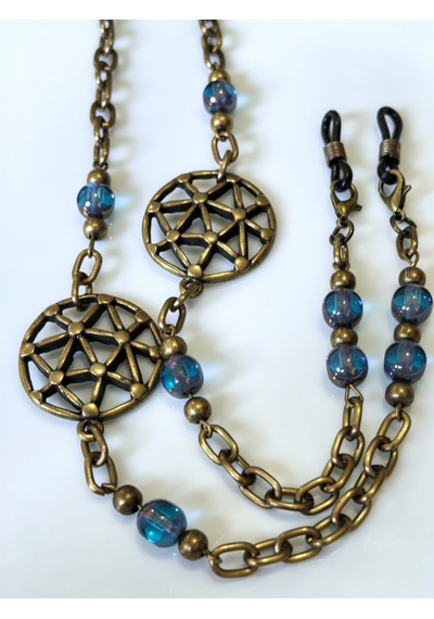 Yaşam Çiçeği Figürlü Antik Gold Gözlük Zinciri Kristal Taşlı -thınblack Antik Altın